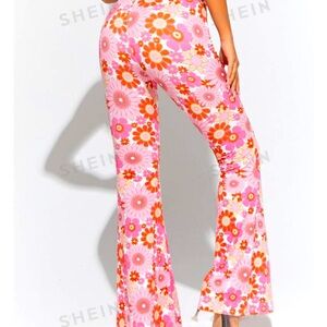 🛍️5/$25 SHEIN PETITE Floral Print High Waist Flare Leg Pants size XXS